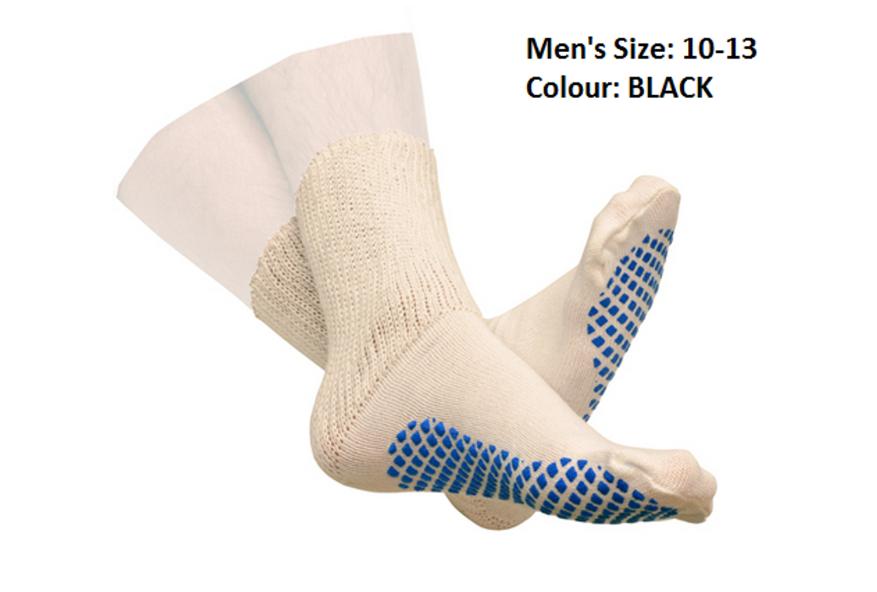 DIABETIC SLIPPER SOCKS WITH GRIP SOLES MENS BLACK SIZE 10 TO 13