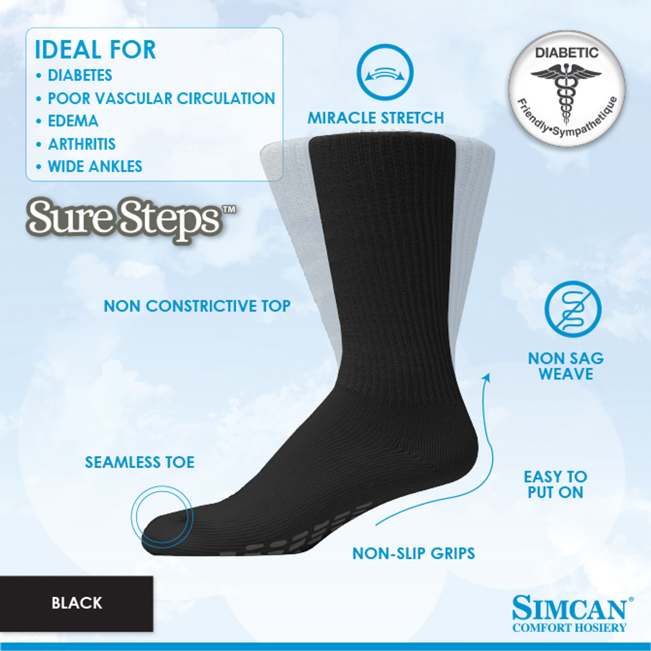 Buy Simcan Suresteps Anti Slip Diabetic Grip Socks Black Medium