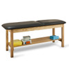 Clinton 1020 Classic Series Treatment Table with Shelf. Natural Wood Finish. Laying flat. | Exam Tables Direct