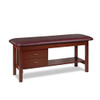 Clinton 1300 Flat Top Classic Series Treatment Table w/Shelf & Two Drawers. Dark Cherry Wood Finish | Exam Tables Direct