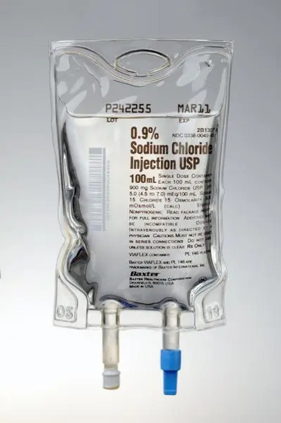 Baxter 0.9% Sodium Chloride Injection, USP, 100 mL VIAFLEX Plastic Container (96-Pack) 2B1307