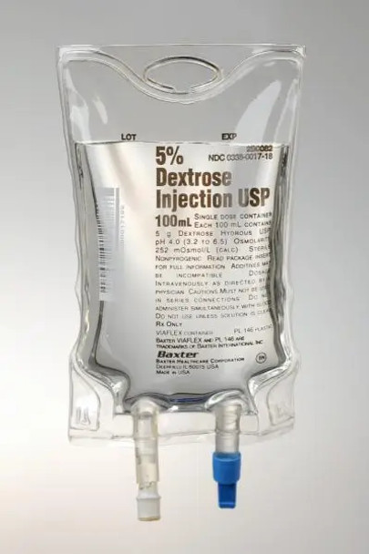 Baxter 5% Dextrose Injection, USP, 100 mL VIAFLEX Plastic Container, Quad Pack, 4 bags/overwrap (96-Pack) 2B0082 Baxter 5% Dextrose Injection, USP, 100 mL VIAFLEX Plastic Container, Quad Pack, 4 bags/overwrap (96-Pack) 2B0082