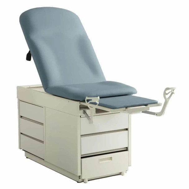 TaliMed Exam Table: Three Pass-Through Drawers, Two Storage Drawers, Stirrups in teal
