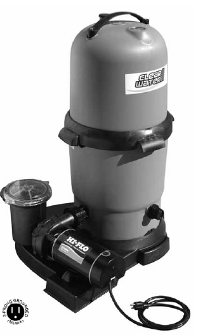 WATERWAY | COMPLETE PUMP & CARTRIDGE FILTER, 75 SQ FT CLEARWATER II, 1 HP HI-FLO, 115V, 1-SPEED, 6' NEMA CORD | 520-5107-6S