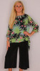 Tropical Floral Chiffon Top with Tank and Gaucho Pants - 3 Piece Set Black Sz Small - 7189