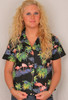Aloha Fitted Blouse - Pink Flamingo on Black Size Small- 348-3416B