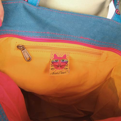 Laurel Burch 'Blossoming Feline' Cat Print Shoulder Tote Bag - Black Canvas, Adjustable Strap (Style LB6554C)