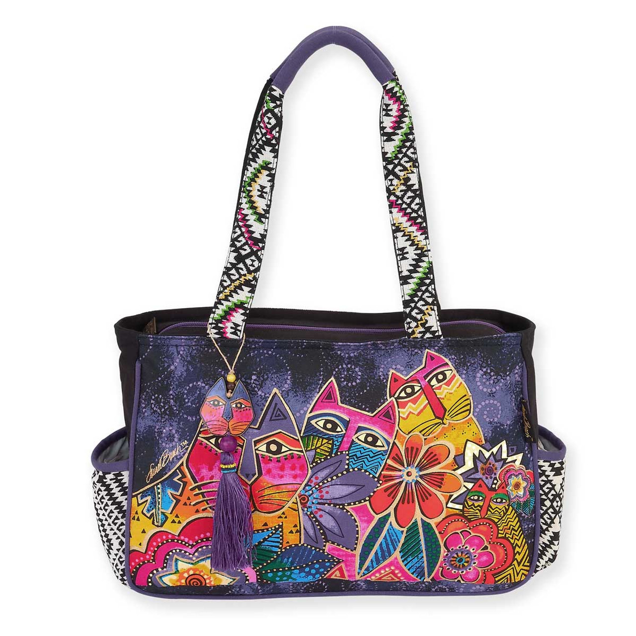 Laurel Burch Laurels Garden Cat Floral Medium Pocket Tote - LB5842