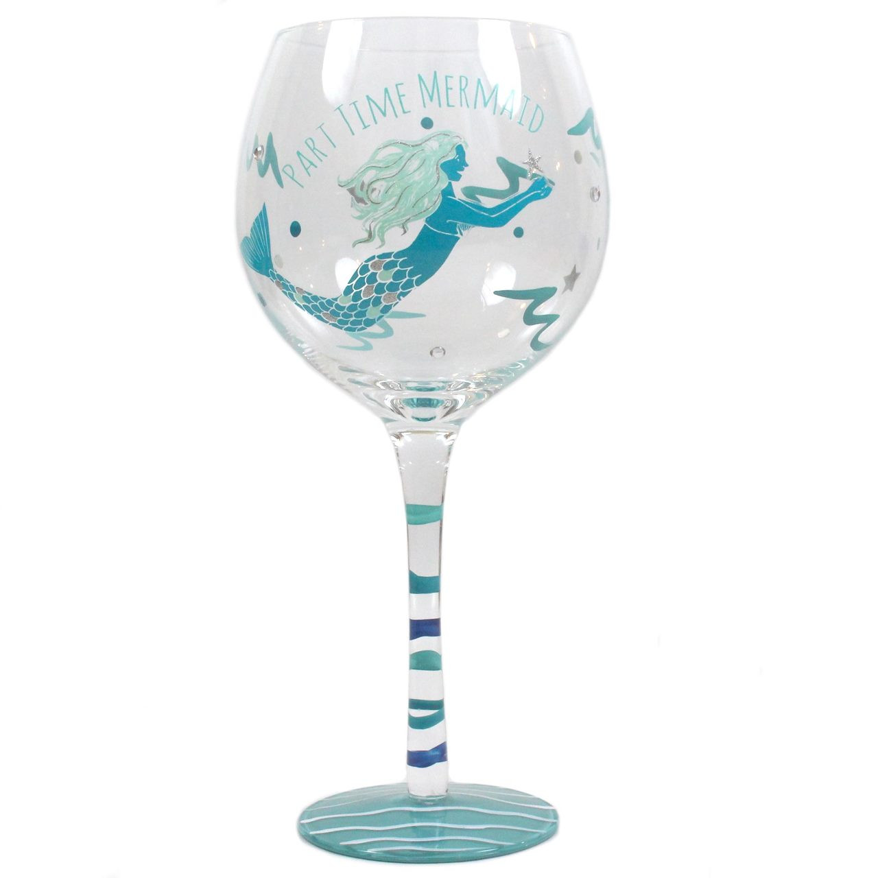 Mermaid Handpainted Part Time Mermaid Stemware Wine Glass - 20118P