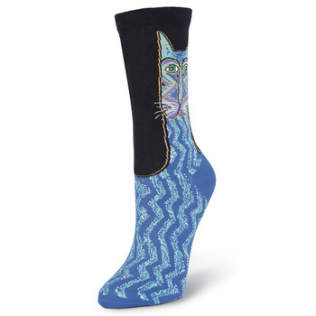 Laurel Burch Tribal Zig Zag Cat Crew Socks Blue Laurel Burch Tribal Zig Zag Cat Crew Socks Blue