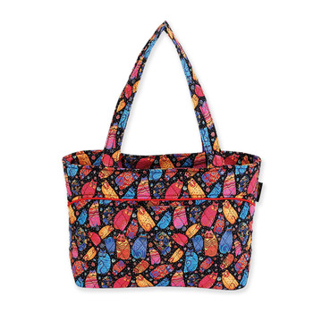 Laurel Burch Multi Feline Quilted Cotton Medium Shoulder Tote - LB6302 Laurel Burch Multi Feline Quilted Cotton Medium Shoulder Tote - LB6302
