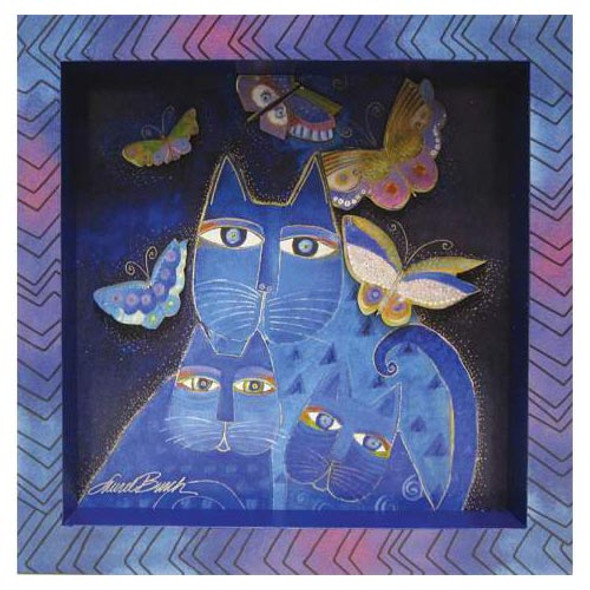 Laurel Burch 3-D Indigo Cats 8x8 Wall Art LB26013