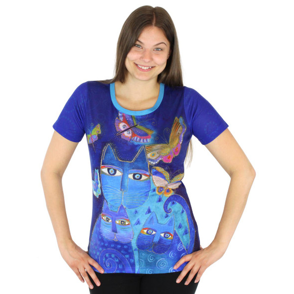 Laurel Burch Tee Shirt Indigo Cats LBT034