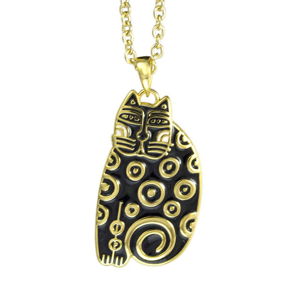 Tribal Cat Laurel Burch Necklace Black-White 5032