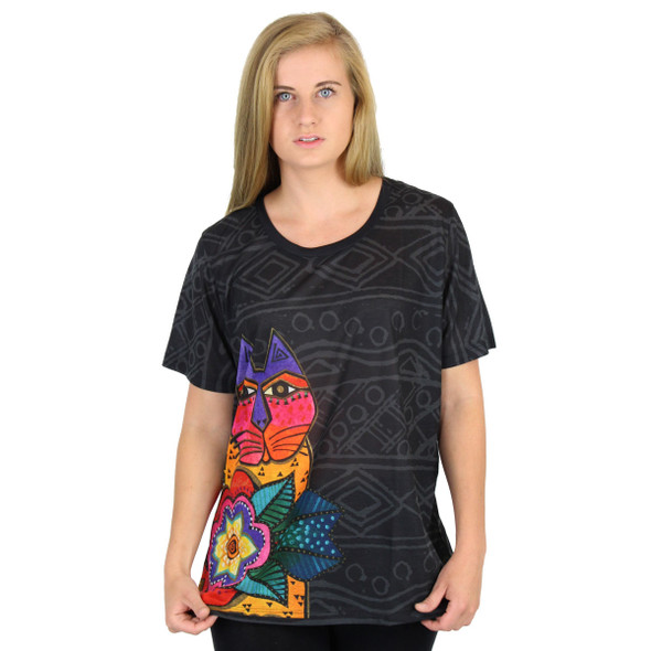 Laurel Burch Black Tee Shirt Mara Cat LBT045