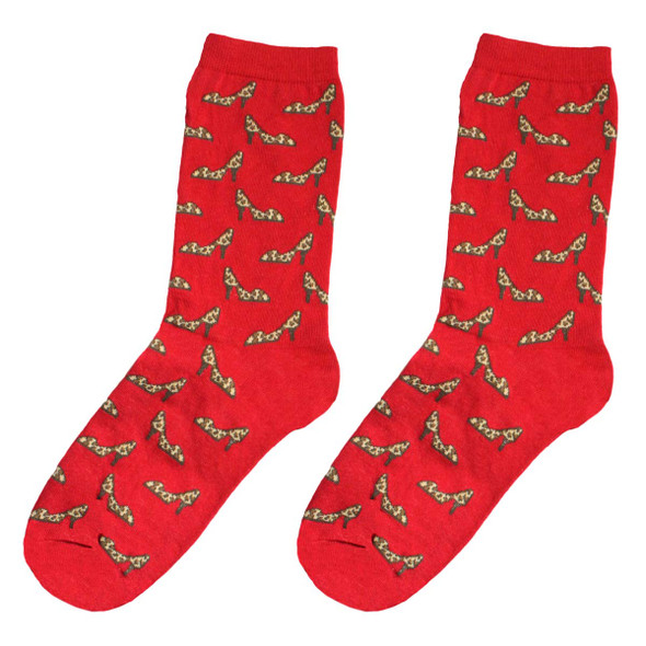 Leopard Heels Cats Socks - Red - 61620-R