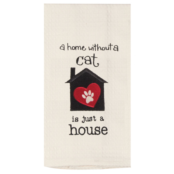 Cat Home House Embroidered Waffle Cotton Towel - F0794