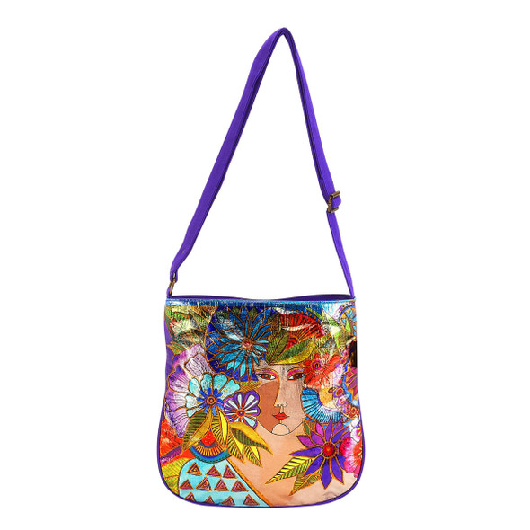 Laurel Burch Blossoming Woman Foiled Canvas Crossbody Tote - LB5961 Laurel Burch Blossoming Woman Foiled Canvas Crossbody Tote - LB5961