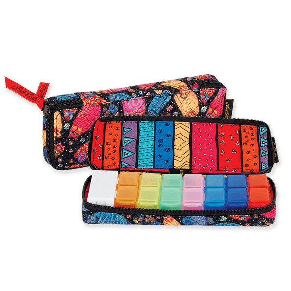 Laurel Burch Multi Feline Cats Quilted Cotton 7 Day Pill Organizer Bag LB6313