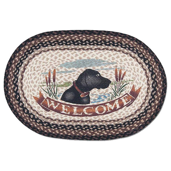 Dog Welcome Mat - Hand Printed Oval Braided Floor Rug OP-313