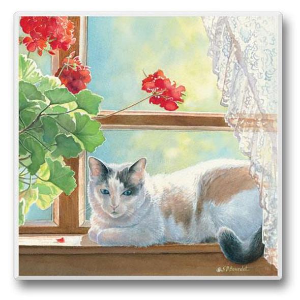 Cat on a Window - Single Cat Stone Coaster Cat on a Window - Single Cat Stone Coaster