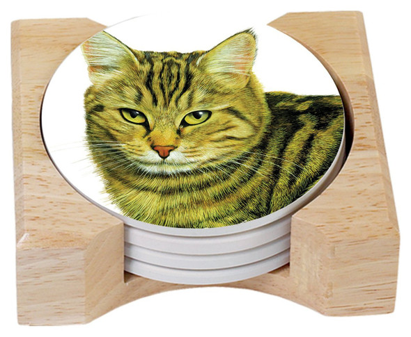 Tabby Cat Stoneware Coasters