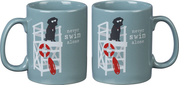 Never Swim Alone - Dog Themed Coffee Mug - Holds 20 oz