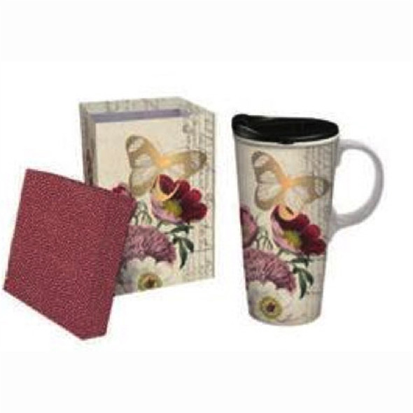 Butterfly Botanical Gardens with Metallic Accents - Ceramic Travel Cup - 3CTC6574L