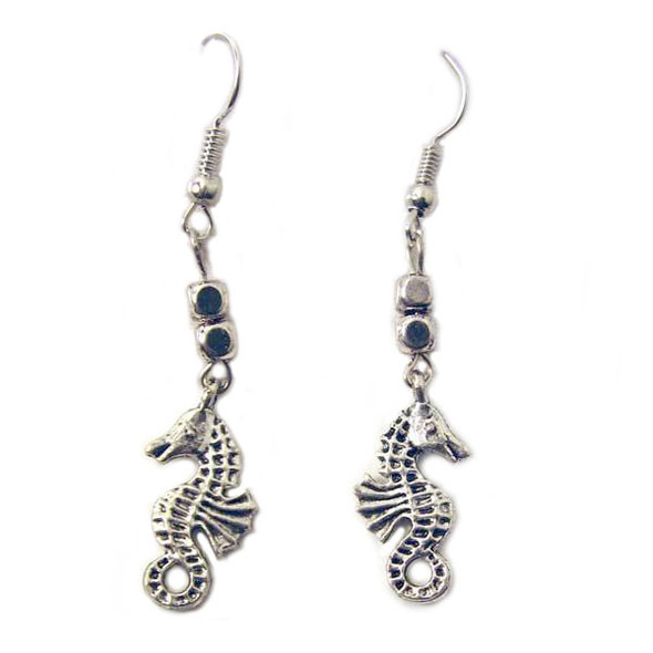 Silver Tone Seahorse Earrings 43400