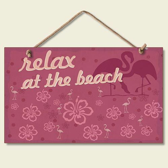 Pink Flamingo Sign "Relax at the Beach" - 41-048