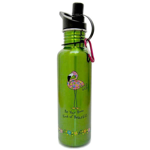 Pink Flamingo Green Steel Water Bottle 741-02