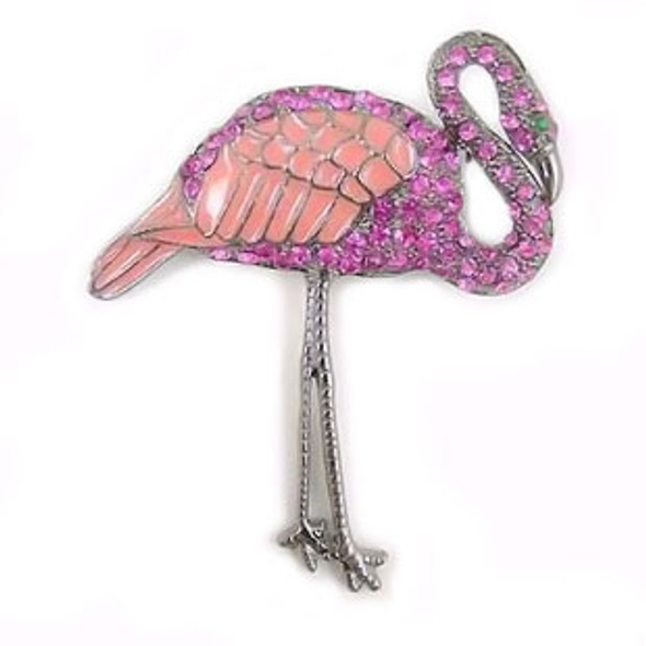 Pink Flamingo Pin with Rhinestones & Enamel - P2277