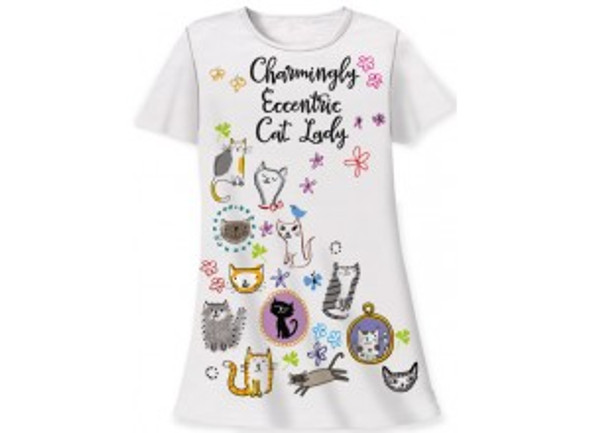 Cat Theme Sleep Shirt Pajamas "Charmingly Eccentric Cat Lady" 343OT
