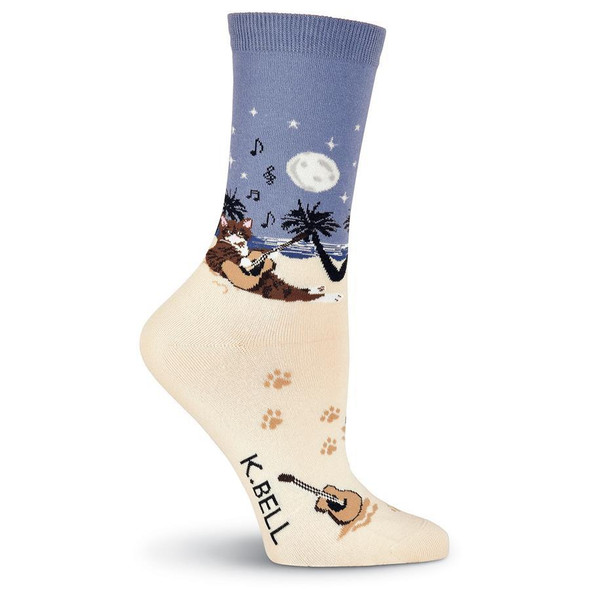 Beach Cat with Guitar and Palm Tree Socks - KBWS19H210