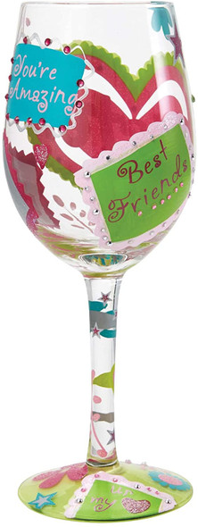 Designs by Lolita “Sister BFF” Hand-painted Artisan Wine Glass, 15 oz.