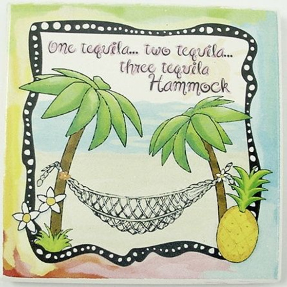 Beach Single Absorbent Coaster "One Tequila, Two Tequila..." - 02-058