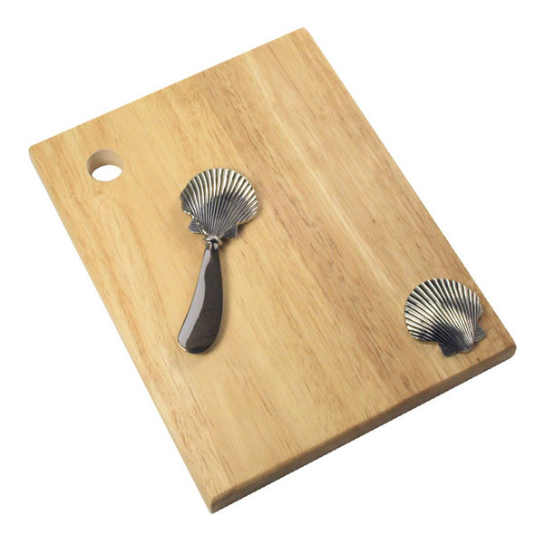 Scallop Wood Cheese Cutting Board with Spreader 25020-SCAL