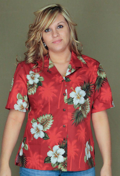 Red Aloha Shirt w White Flowers 346-2798