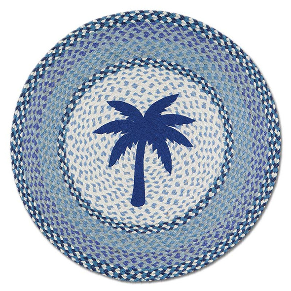 Blue Palm Tree 27" Hand Printed Round Braided Floor Rug RP-525