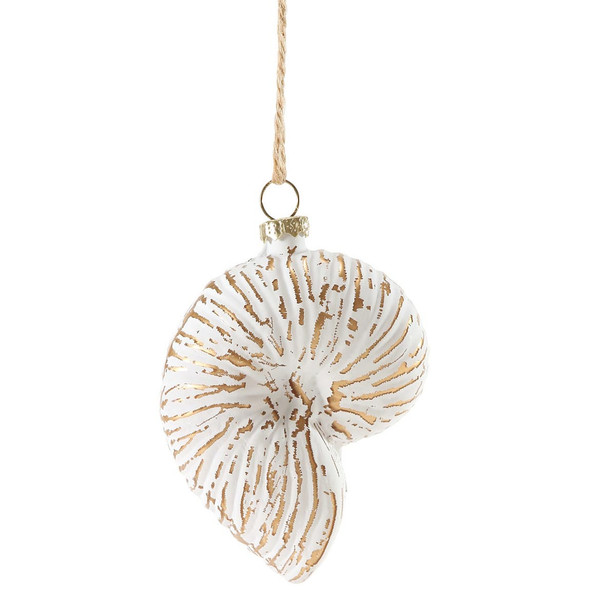 White Shell Glass Ornament - Colorful Moon Snail Shell