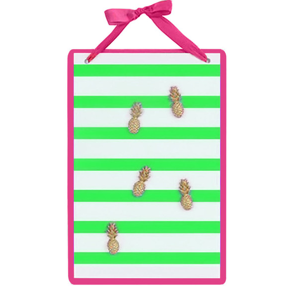 Green Striped Magnetic Wall Board Sign with Pineapple Magnets 60571C