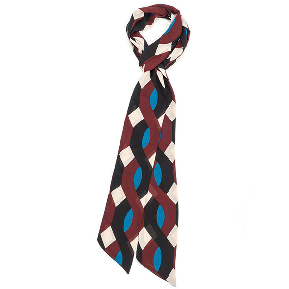 Thin Geometric Scarf - Blue Maroon and Black - 4" x 82" 8736-5-C