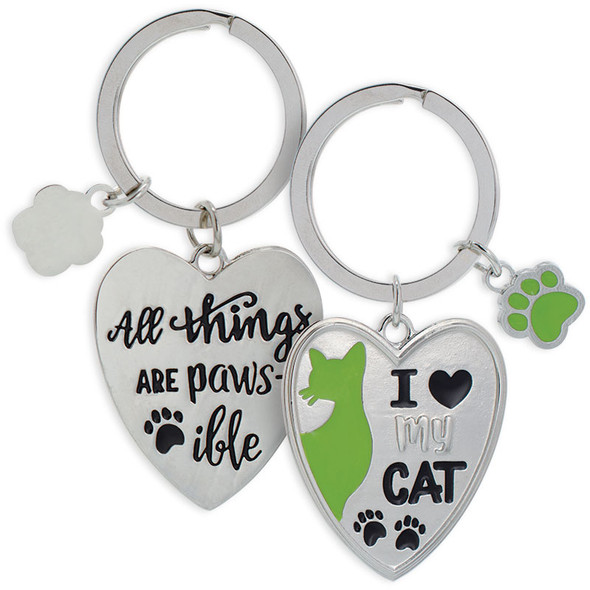 Both sides of - Heart I Love My Cat - All Pawsible Key Chain 49816
