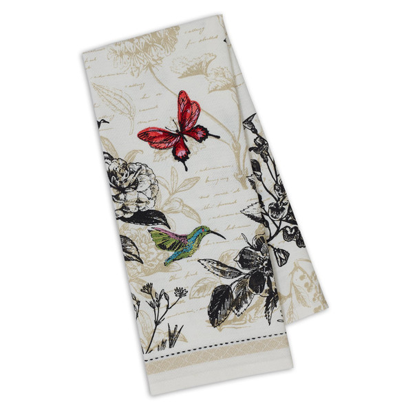 Botanical Hummingbird Butterfly Embellished Towel DishTowel - DII - 750390