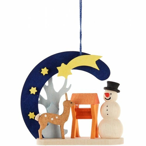 Snowman with Deer Wooden Christmas Ornament