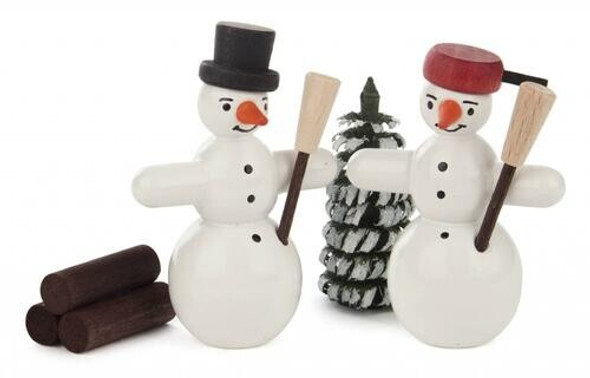 Snowmen in Wood Box German Figurine Set