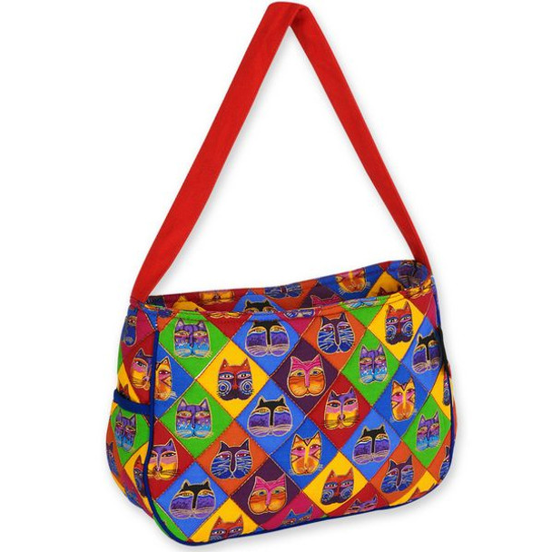 Laurel Burch Quilted Diamond Cat Masks Medium HoboTote Bag - LB4812