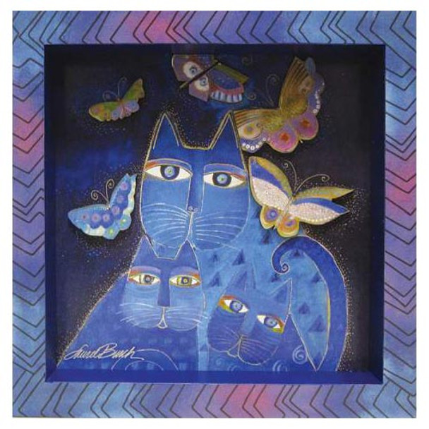 Laurel Burch 3-D Indigo Cats 8x8 Wall Art LB26013