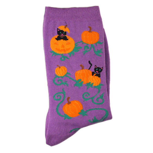 Pumpkin Cats Socks - Purple- 14077