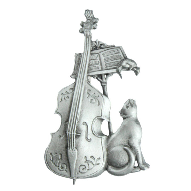 Bass Cello Music Cat Mouse Pewter Pin - 1879PP